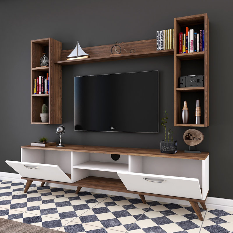 Meuble audio-vidéo pour téléviseur de 55 po ou moins Bran, Noyer / blanc / argent