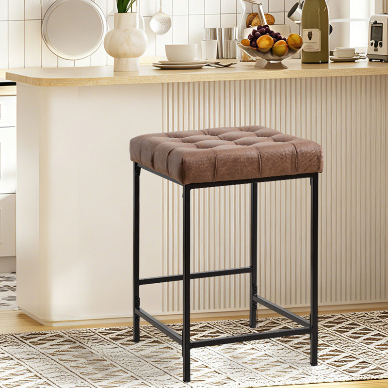 Backless Counter Bar Stools With Footrest, Brown
