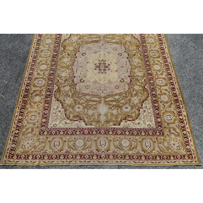 Noué la à la main one-of-type à main avant 1900 agra doré/rouge 9 pi 10 po x 12 pi tapis zone en laine 6 po Ohler