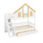 Wooden Bunk Bed With Two Drawers And Storage Staircase, House Bunk Bed Frame With Window, Door, Guardrails-2055121352