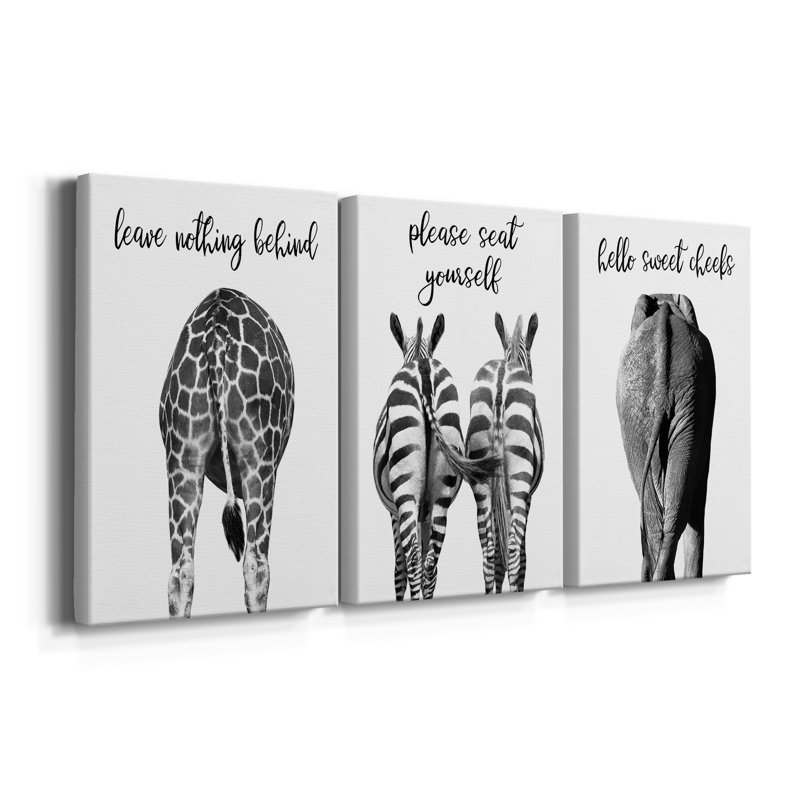 Elephant Bum - ensemble de 3 impressions sur toile tendue, H 18 po x l 36 po x P 1 po