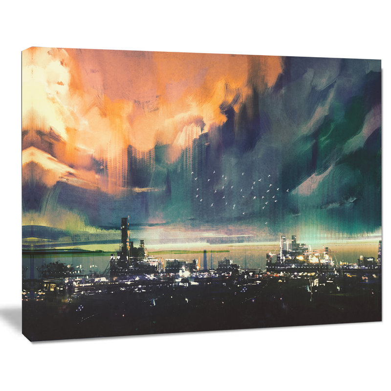 «Watercolor Abstract Sci-fi City», impression sur toile tendue, H 30 po x l 40 po x P 1 po