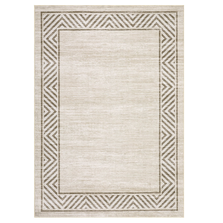 Modern Geometric Bordered Area Rug, Washable Foldable, Minimalist Design, Stain Resistant and Easy to Clean, Reinforced Edges and Backing for Living Room, Bedroom, Entryway