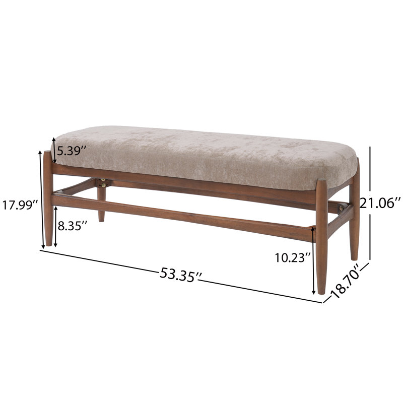 Banc de chambre rembourré Ella, Light Brown Cushion/Walnut Frame