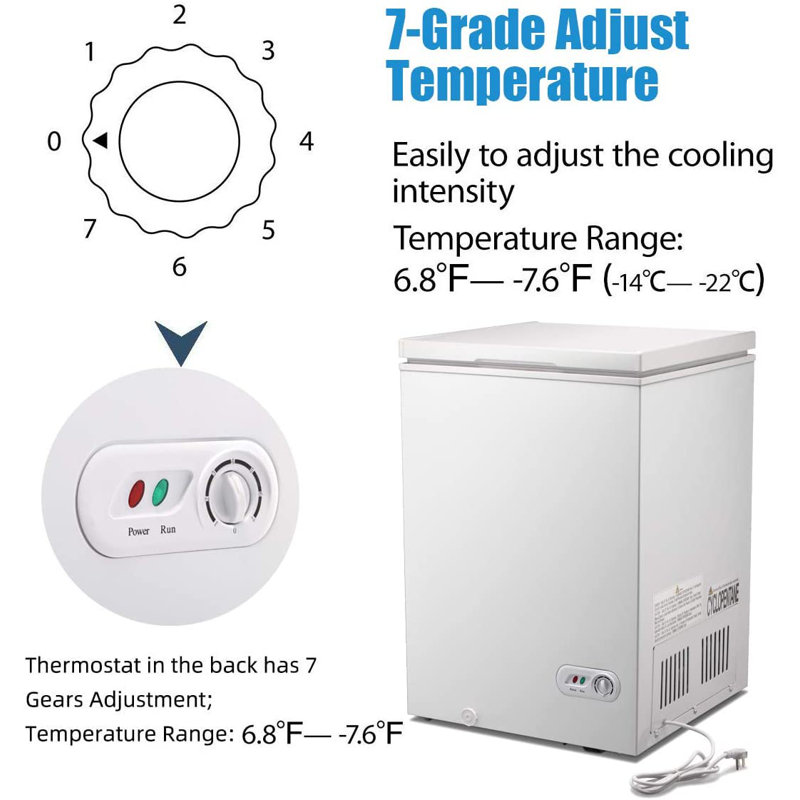 3.5 Cubic Feet Chest Freezer with Adjustable Temperature Controls, White