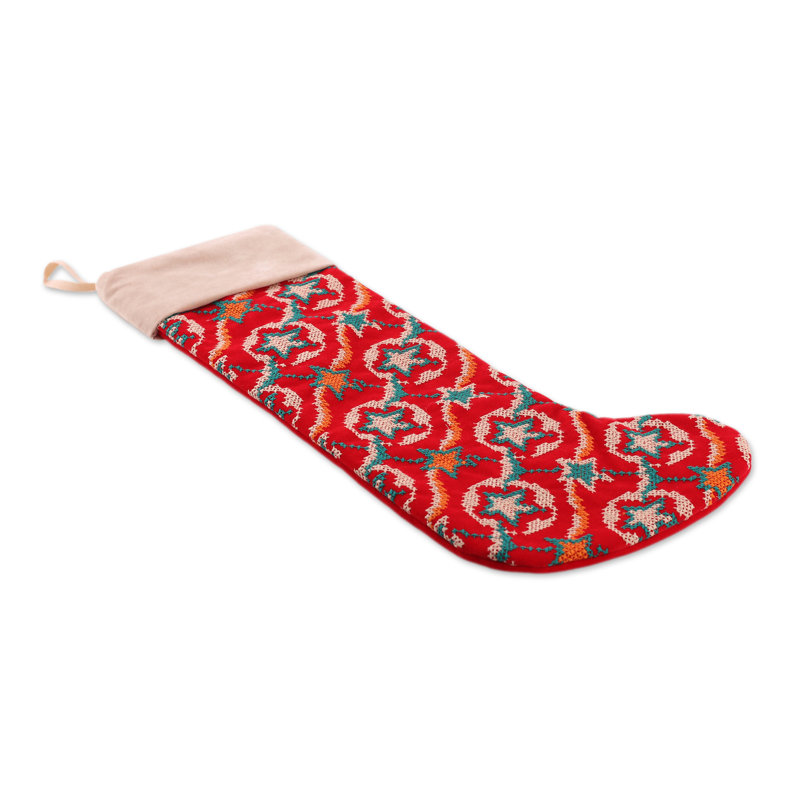 Chaussette de Noël en suède brodée à la main The Holiday Aisle®