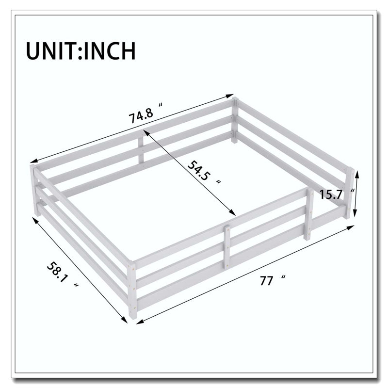 Floor Bed, Montessori Floor Bed with Fence, Gray, Full