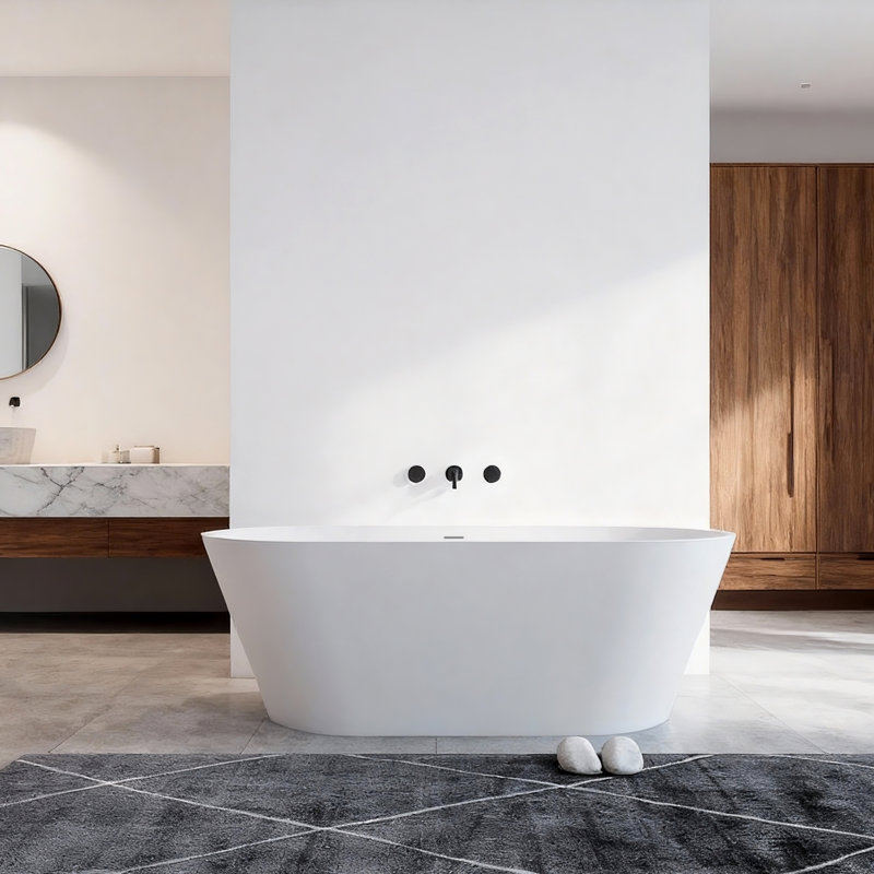67 po. X 30 po. Baignoire de trempage à surface plane et autoportante en blanc mat, H 67 po x l 30 po
