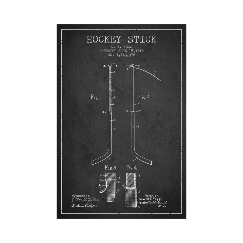 Hockey Stick Charcoal Patent Blueprint by Aged Pixel - Wrapped Canvas Print, 66.04 cm H x 45.72 cm W x 1.91 cm D
