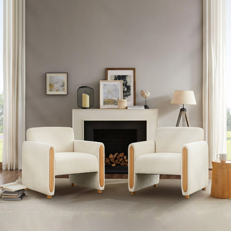 30.7'' Wide Modern Minimalist Upholstered Accent Armchair, Beige Chenille