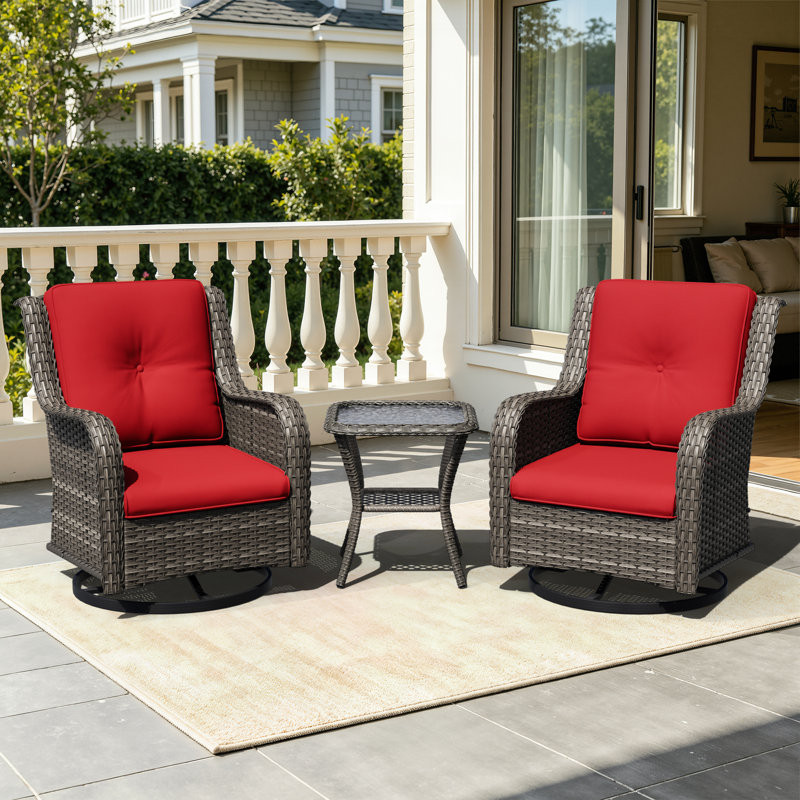 Tapan Wicker 2 - Person Patio Conversation Set with Cushions, Red