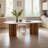 71'' Mid-century Modern Oval Dining Table For 4-6, Travertine And Wood Tabletop, Kitchen Table With Brown Wood Legs