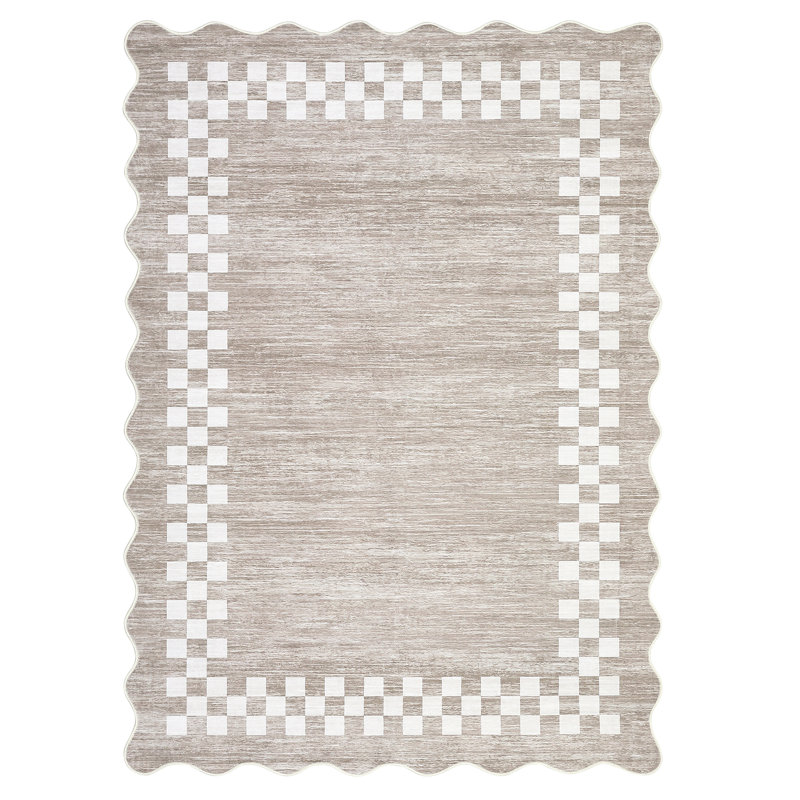 Scalloped Area Rugs Modern Bordered Accent Carpet,Non-Slip Floor Cover,Stain-Resistant Indoor Mat for Bedroom,Kitchen,Living Room