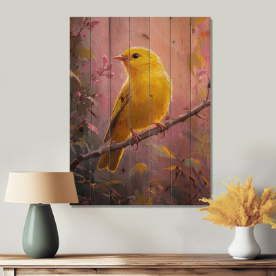 Songbird In The Forest Clearing - Bird Wood Wall Decor - On Natural Pine Wood
