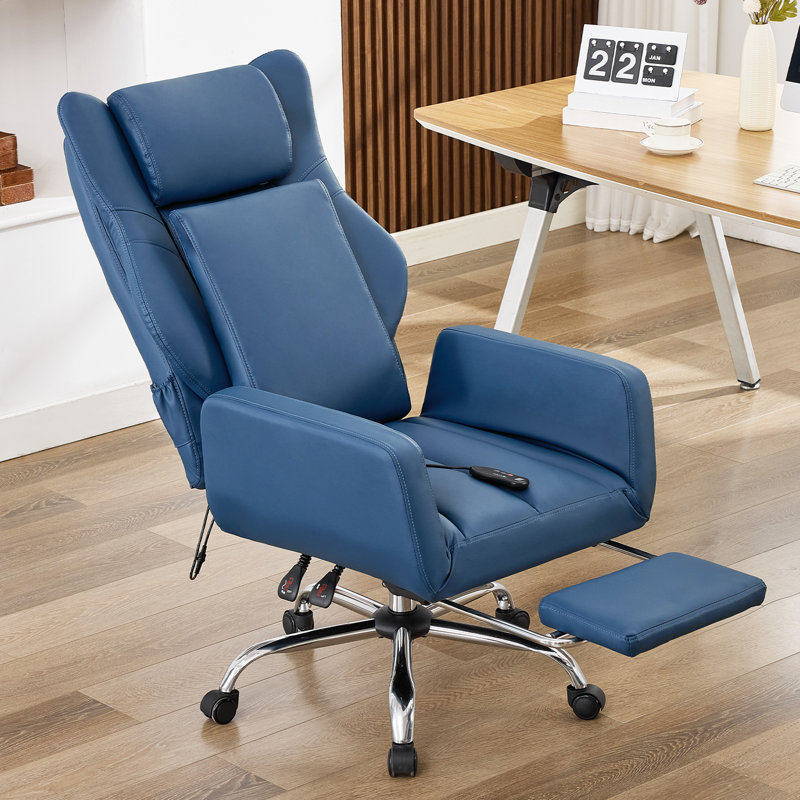 Seaberg Ergonomic PU Leather Office Chair with 3D Kneading Massage, Adjustable Backrest (90°-135°), Folding Armrest, Telescopic Footrest, 360° Swivel & Silent Wheels - Comfort Desk Chair for Work/Gaming/Nap
