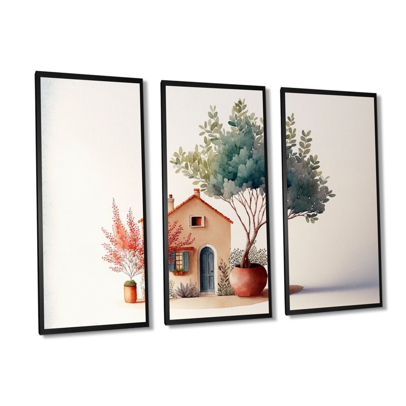 «Terracotta Country House», impression sur toile tendue 3 pièces, H 28 po x l 36 po x P 1 po, Noir
