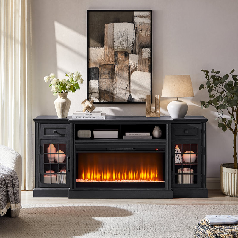 70" Farmhouse Fireplace TV Stand with 36" Electric Fireplace for Tvs up to 80" , Tv Stands & Entertainment Centers  with Drawers & Cabinets