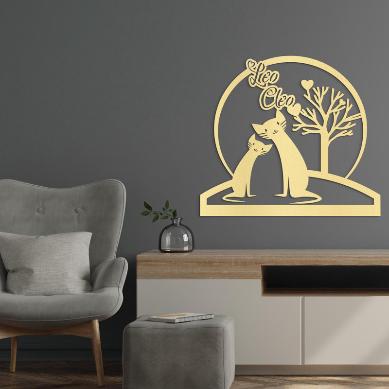 Art personnalisé en métal Couple de chat, signe personnalisé de noms d'animaux, cadeau d'anniversaire pour les amoureux des chats, décoration murale commémorative pour animaux de compagnie, cadeau de mariage