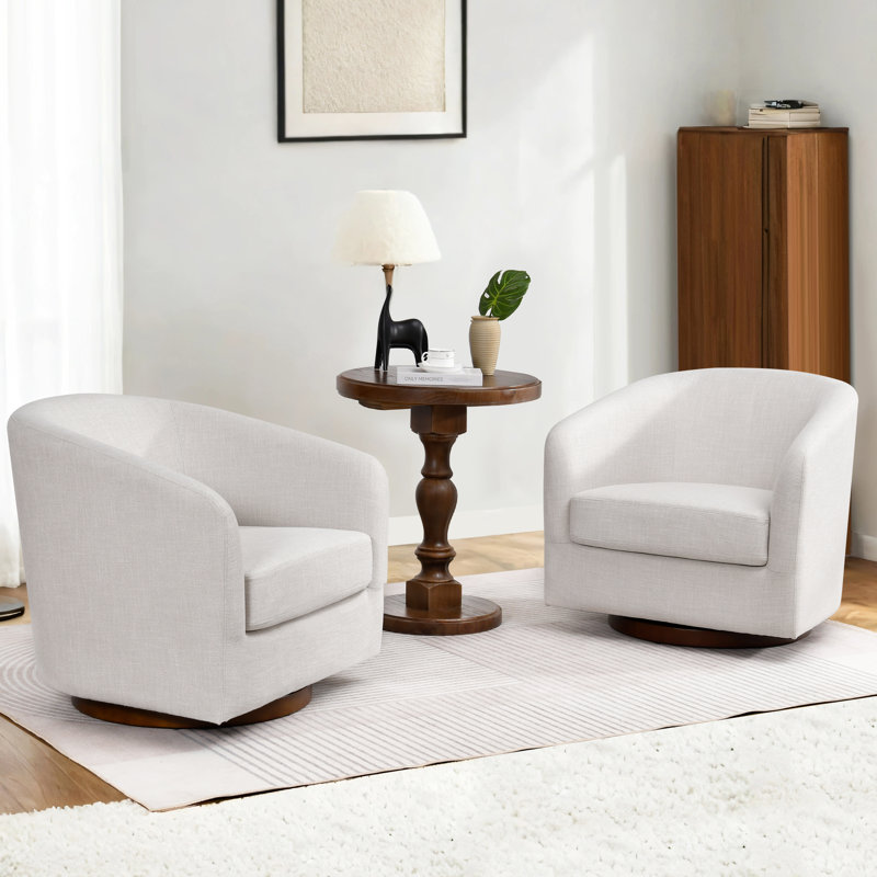 31.3'' Wide Upholstered Swivel Barrel Chair With Wood Base