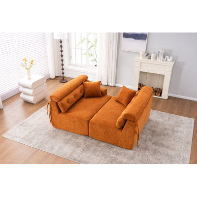 Canapé modulaire reconfigurable à 4 places avec tissu en chenille grain de bois, canapé modulaire orange ambré avec 2 coussins, canapé en éponge haute densité pour salon et appartement