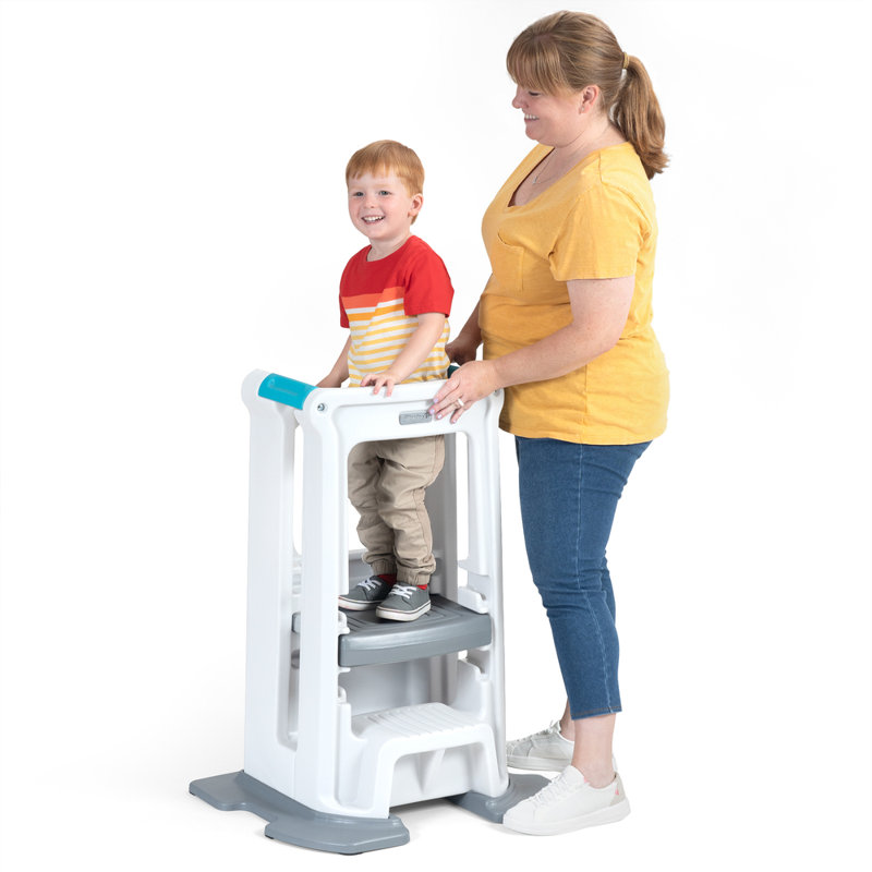 White Adjustable Plastic Toddler Step Stool with Safety Sides
