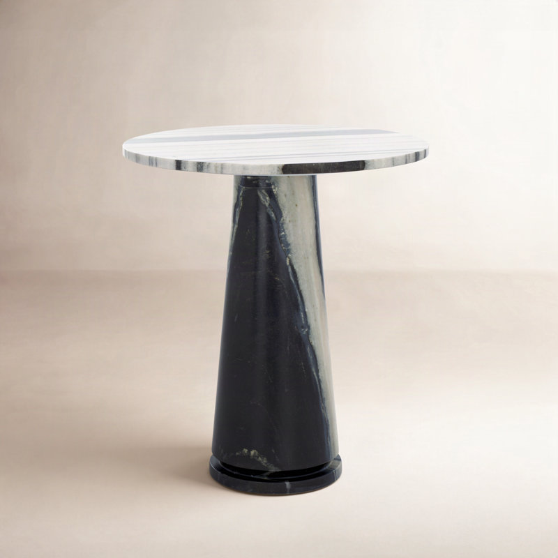 Table de bout en marbre Alysson, Blanc/Noir