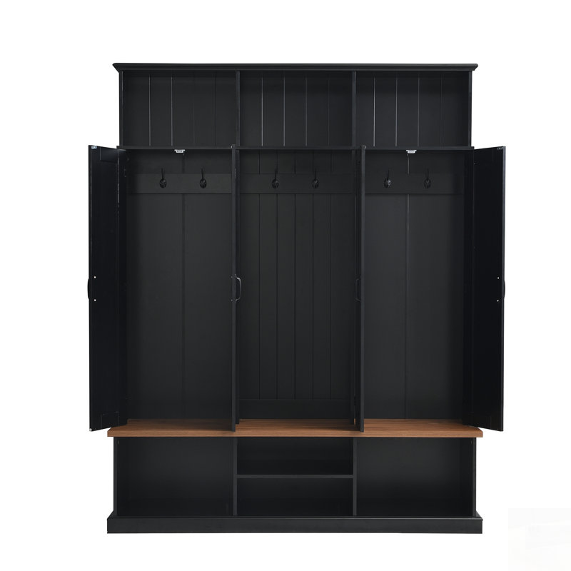 Entryway Hall Tree With Bench, Spacious Storage, And Farmhouse Design For Modern Living, Black