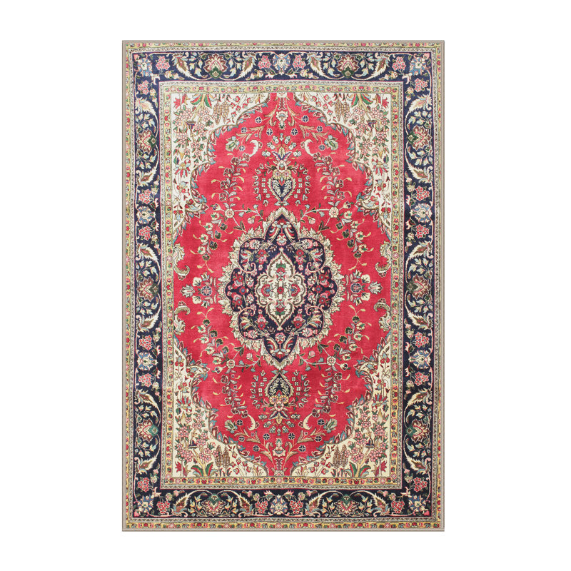 Tapis décoratif rouge kaliyah oriental, Rectangle 7 pi x 9 pi