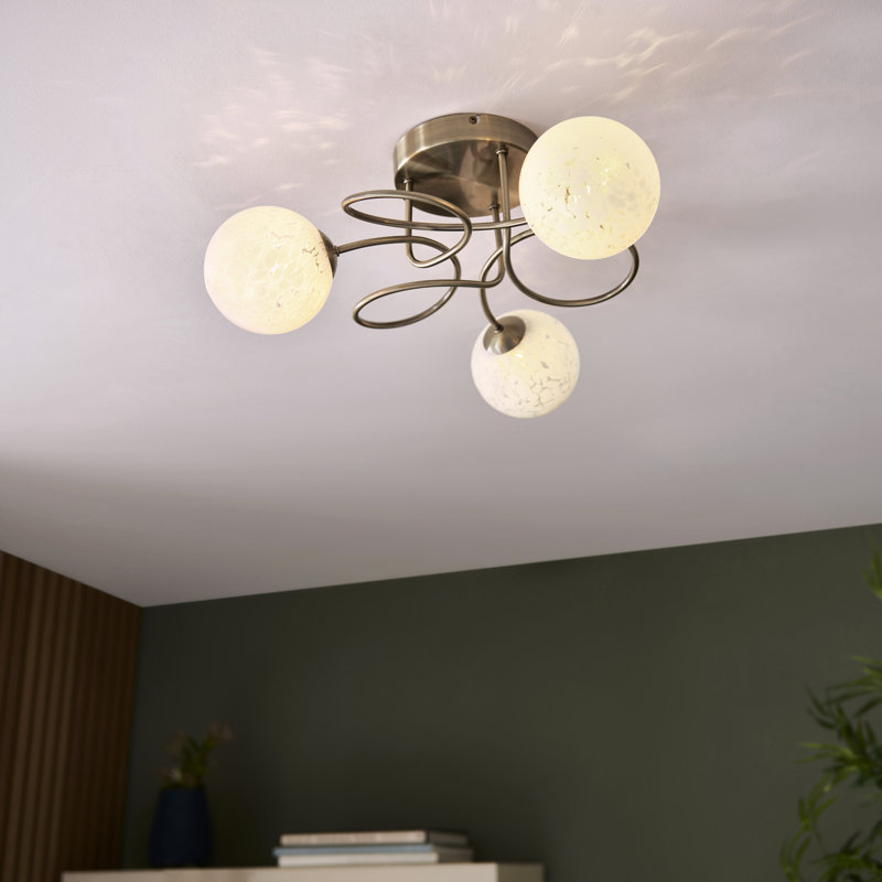 Pankow Glass Semi Flush Mount, Antique Brass