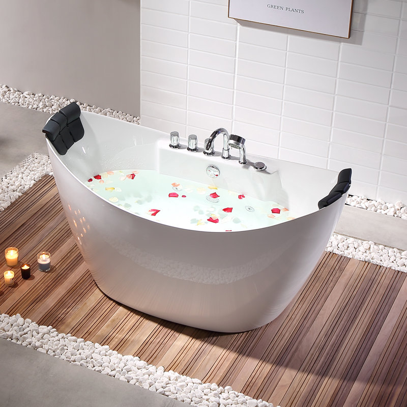 59" x 28.7 Freestanding Whirlpool Acrylic Bathtub with Faucet