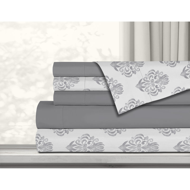 Ensemble de draps en microfibre damassé, Ensemble de draps pour lit double + 1 drap-housse , gris