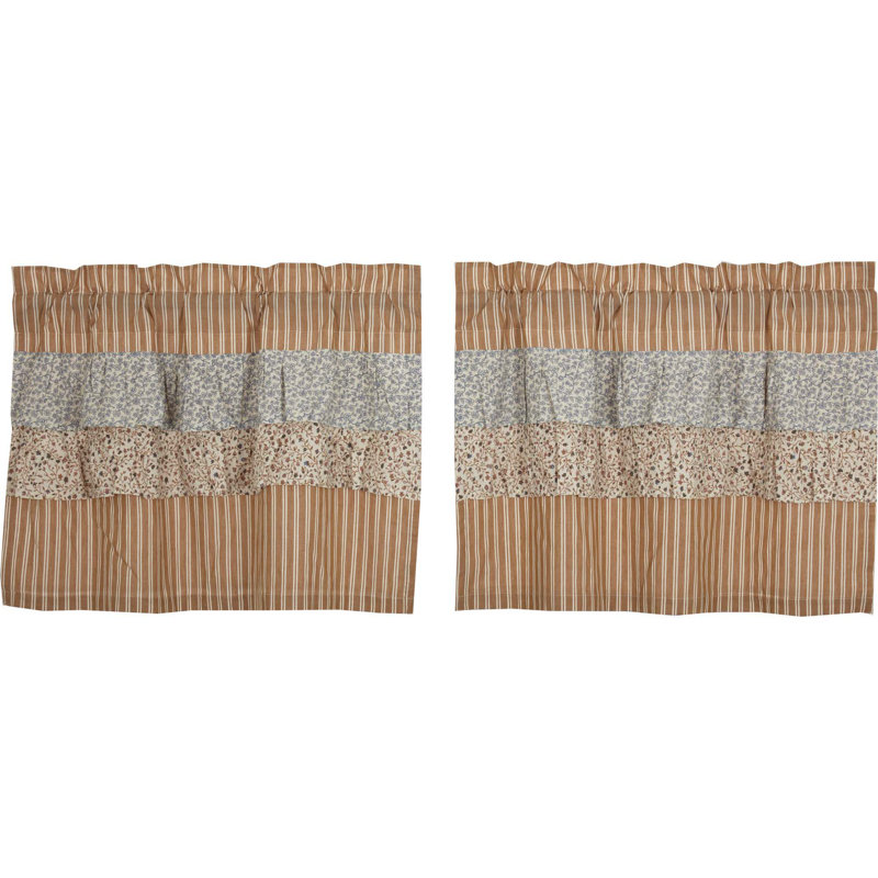 Rideau de café en coton Charla, Or / bleu marine / crème, l 36 po x L 24 po