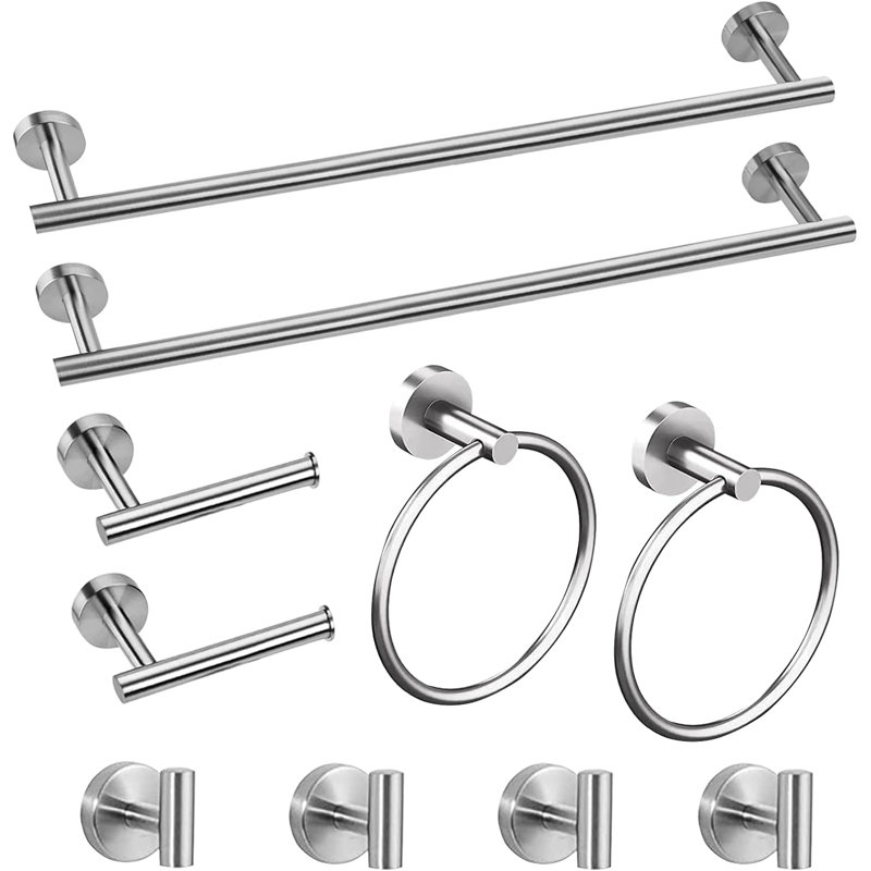 10-Piece Bathroom Accessories Set - 16 Inch Towel Bar, Toilet Paper Holder, Towel Ring & Robe Hook - Premium SUS304 Stainless Steel Construction - Rustproof & Waterproof