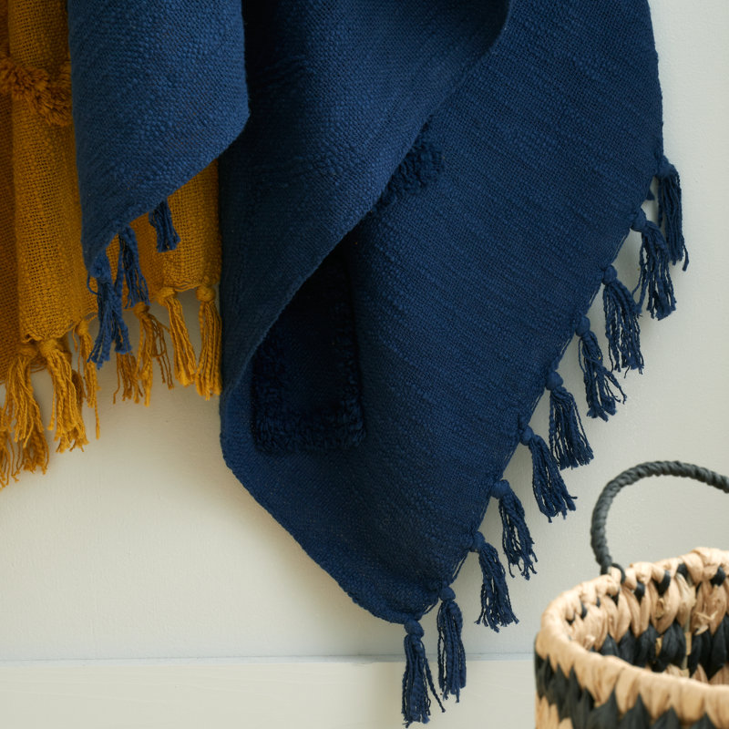 Kabeli 100% Cotton Blanket Throw, Navy