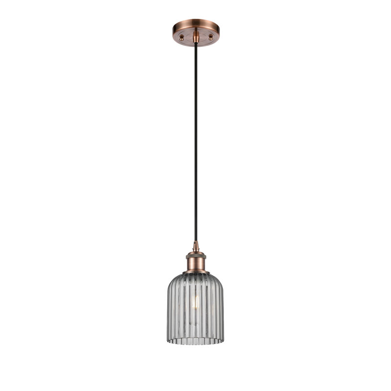 Luminaire suspendu 1 lumière Aalina, Cuivre antique, Gris fumée clair