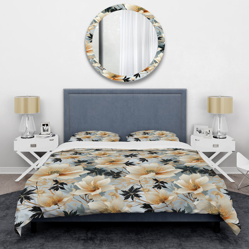 Delicate Magnolia Dreams II - Ensemble de housse de couette à motif floral, Housse de couette simple + 1 taie décorative stan