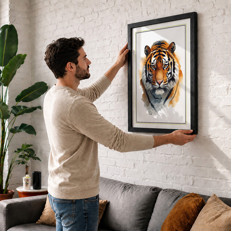 Tiger Face Forward Botanical - Framed Print, Unframed, A4 - 29.7 x 21.0 cm