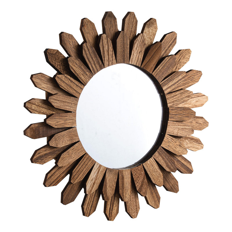 Miroir mural décoratif, miroir mural en bois rustique de 12 pouces, miroirs esthétiques Boho Sunburst pour chambre à coucher, salon, entrée de salle de bain