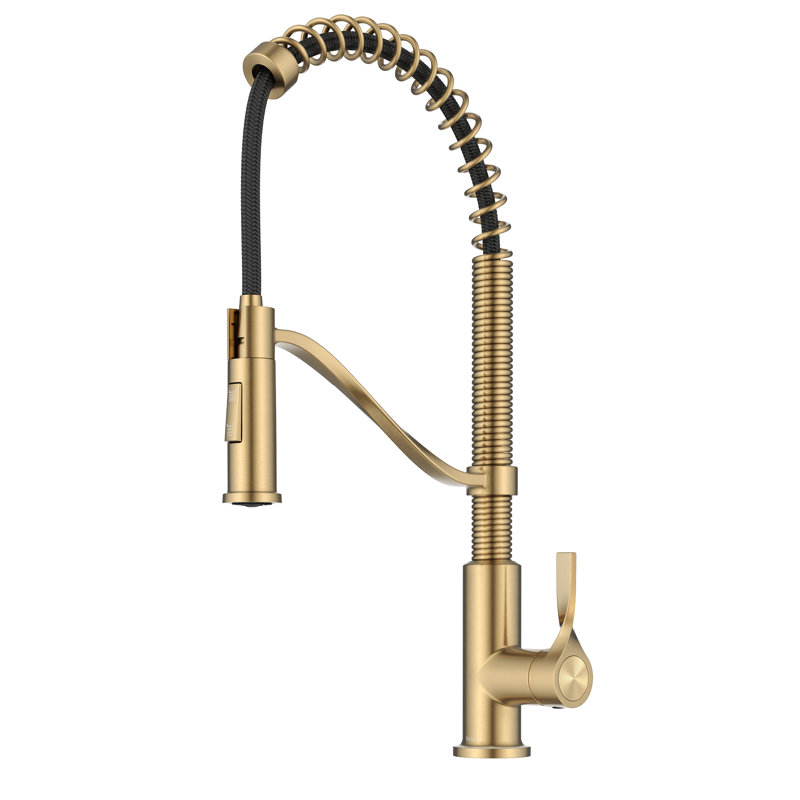 Kraus Torak Commercial Style 2-Function Single Handle Pull Down Kitchen Faucet, Brushed Brass
