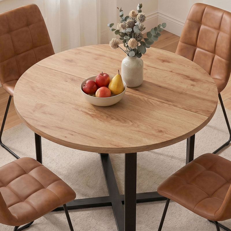 Table de salle à manger ronde en chêne massif 43,3 po, Bois de chêne
