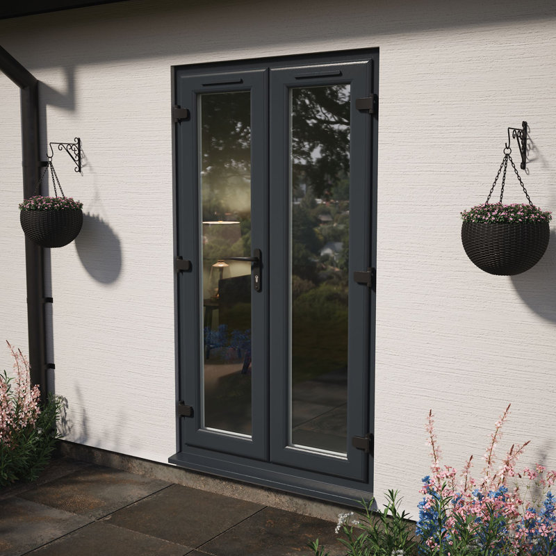 Crystal Triple Glazed French Door Grey/White 1390 x 2055mm, 1190mm x 2055mm, Grey/White