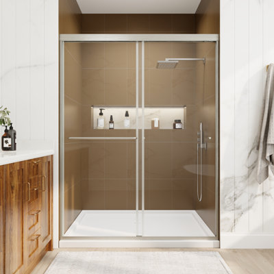 Porte de douche coulissante simple demi-cadre avec verre trempé de 1/4 po de l 50 po x H 70 po
