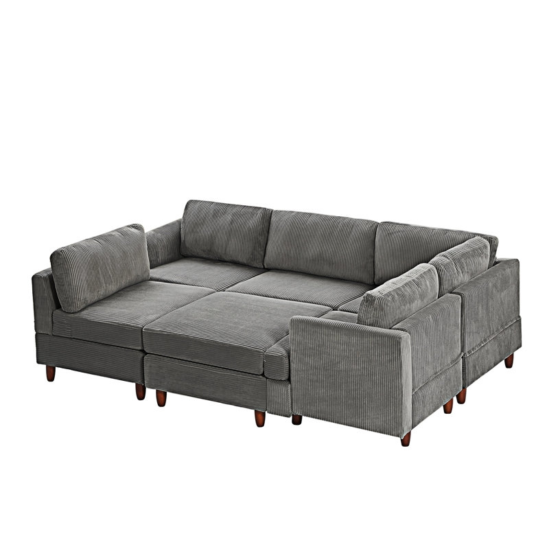 Modular Upholstered Sectional Sofa, Gray Corduroy