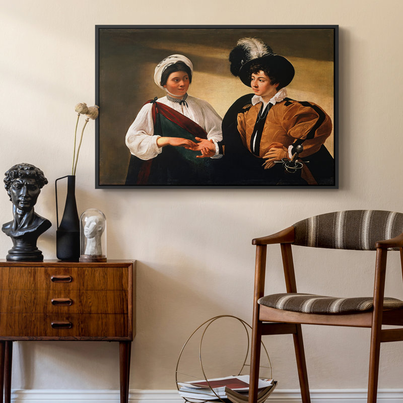 Le diseur de bonne aventure (version du Louvre), v. 1595 - Toile tendue avec châssis Caravaggio, 24 po x 36 po, Noir