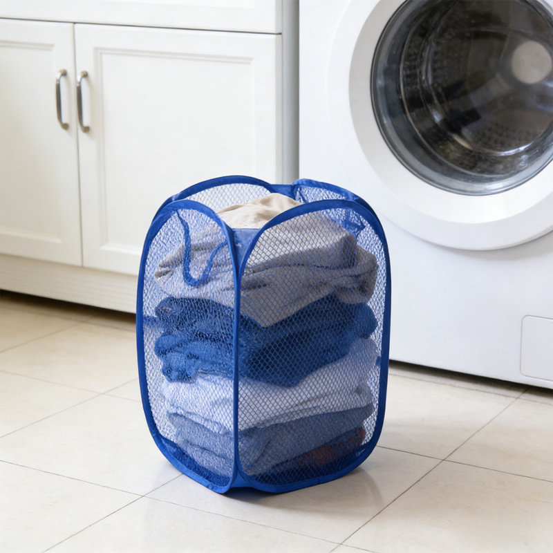 Panier à linge pliable en filet avec poches latérales Sac de rangement pour panier à linge avec poignées de transport pour vêtements sales