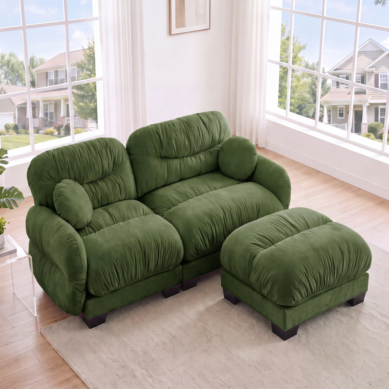 Canapé modulaire en forme de L de 82 po avec repose-pieds mobile, canapé à 3 places avec 2 coussins décoratifs et siège profond de 24 po pour le salon