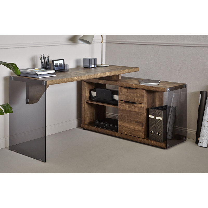 Sabetha L-Shaped Executive Desk, Dark Brown