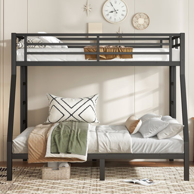 Metal Twin Over Full Bunk Bed For Teens & Adults, Space-saving Frame, Noise-free Design, No Box Spring Needed, Black