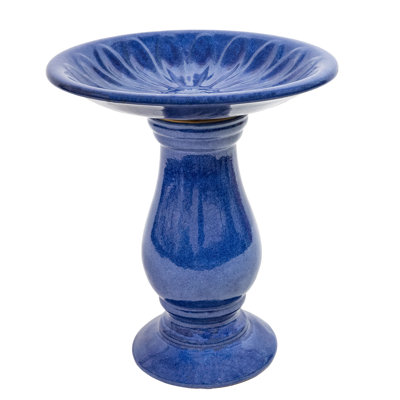Daisy Embossed Bowl Ceramic Bird Bath - Blue