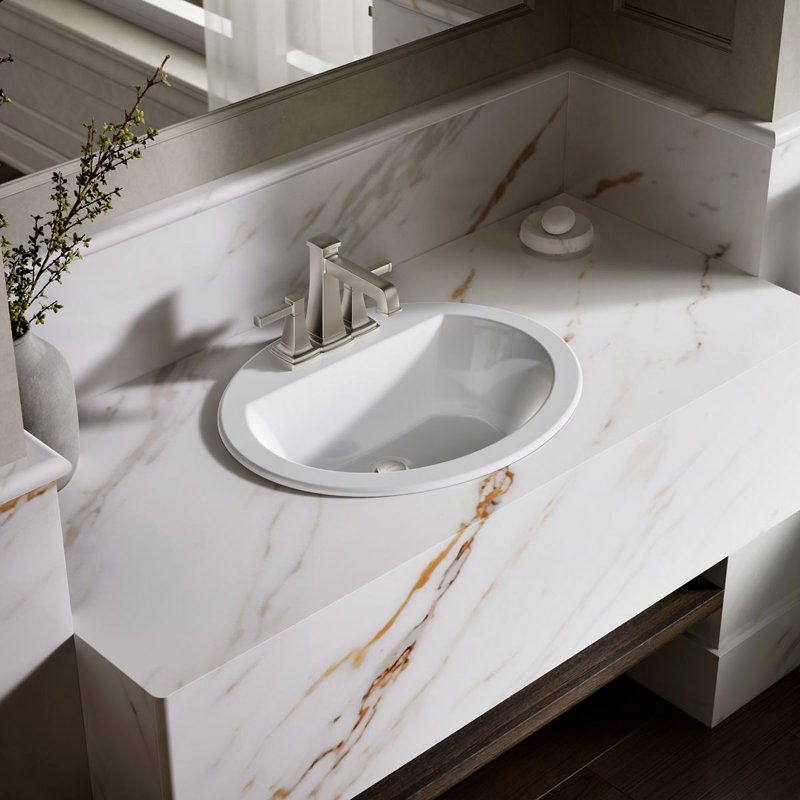 Bryant Ceramic Oval Drop-In Bathroom Sink with Overflow, White, 4'' Centers
